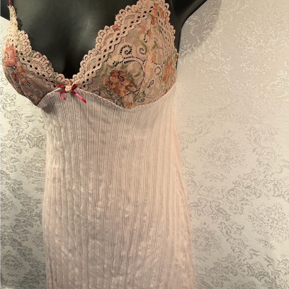 Floral Lace Trim Nightgown - Pink